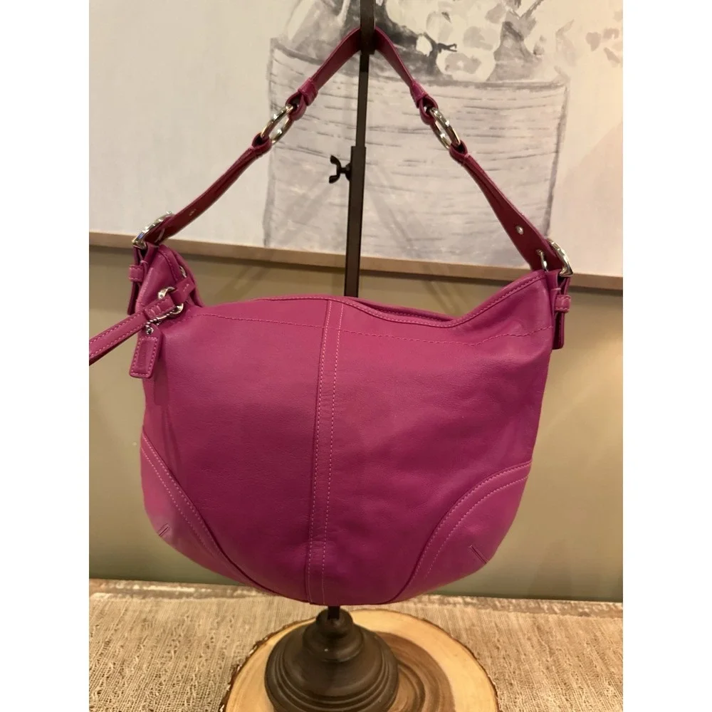 Coach Hobo Top Zip Raspberry Leather‎ Hobo Shoulder Bag  #3651  Rare Authentic
